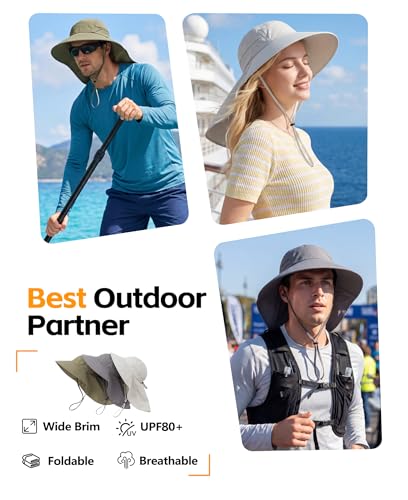 Home Prefer UPF 80+ Sun Hat for Men Women Wide Brim Sun Hat with Neck Flap Summer Beach UV Protection Gardening Fishing Hat - color: Army Green