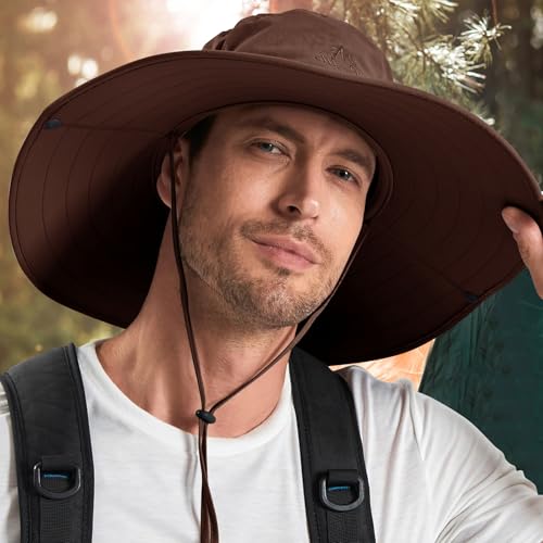 Cooltto L/XL/XXL Wide Brim Sun Hat UPF 50+ UV Protection Boonie Hat - color: Brown, size: Medium-Large