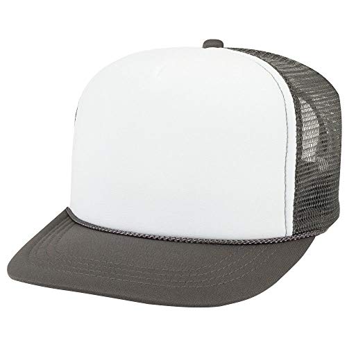 OTTO Polyester Foam Front Youth 5 Panel High Crown Trucker Hat - color: Ch.gry/Wht/Ch.gry