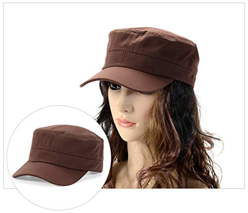 Adjustable Unisex Flat Top Twill Classical Baseball Cap Military Hat 22-23.6 in Cadet Cap - color: Coffee