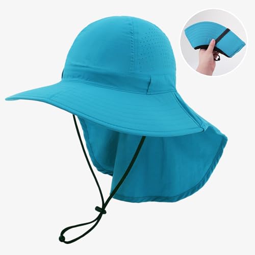 Sun Hats for Men Women with Neck Flap UPF 50+ UV Protection Wide Brim Bucket Hat Safari Hiking Fishing Hats - color: Blue