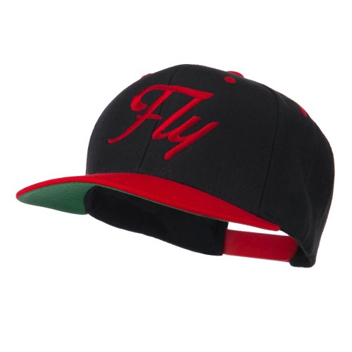 e4Hats.com Fly Embroidered Flat Bill Cap - color: Black Red