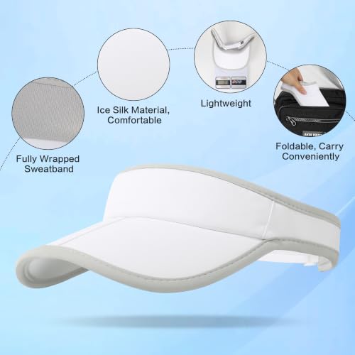 Sun Visor Caps Foldable Brim Adjustable Visor Hats for Women Men - color: White