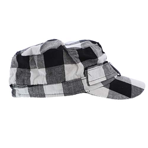 Plaid Hat with Buckle Newsboy Cap for Women - color: White
