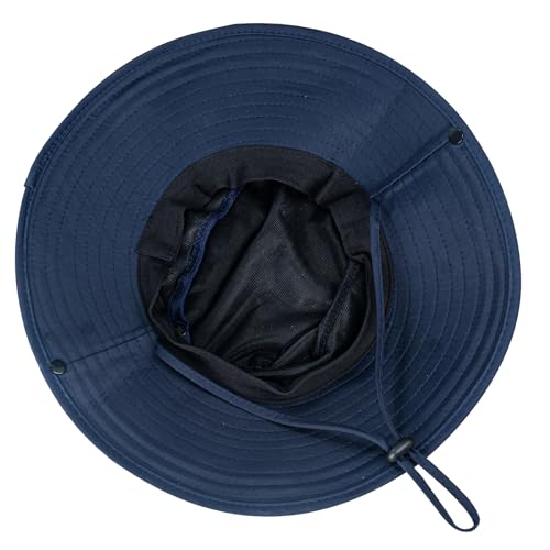 Cooling Sun Hat for Men Women,Wide Brim Bucket Hat Foldable Boonie Hat for Fishing Hiking Garden Safari Beach - color: Navy Blue
