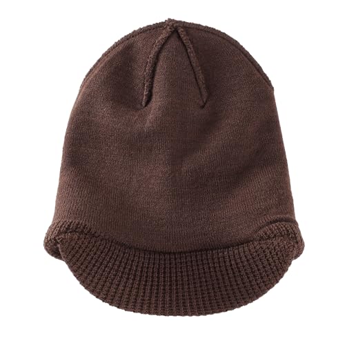 Home Prefer Mens Wool Blend Winter Hat Double-Layer Warm Knit Pre-Curve Visor Beanie Brimmed Beanies Hat for Men Women - color: Coffee