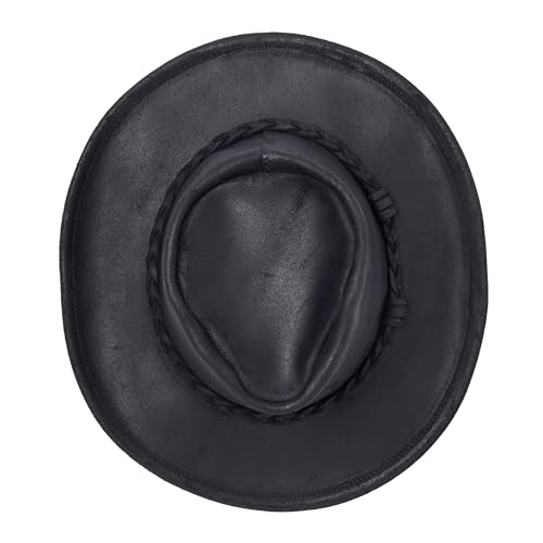 Minnetonka Outback Hat - Distressed Leather with Steel Wire Brim - color: Black, size: Small