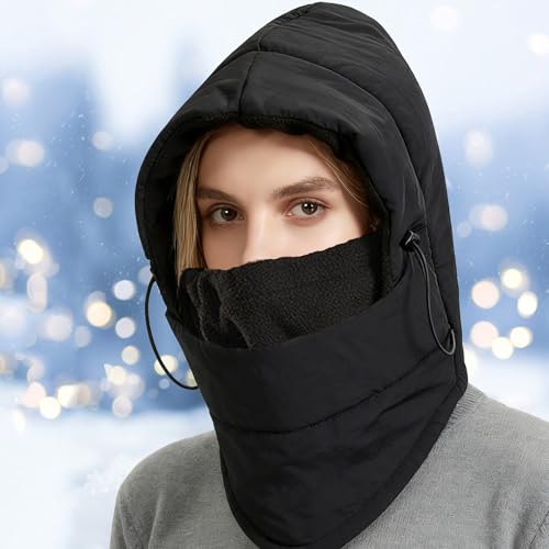 Peicees Thermal Winter Balaclava, Waterproof Ski Mask Fleece Lining Face Mask Hooded Scarf Hat Neck Gaiter for Men Women - color: Grey