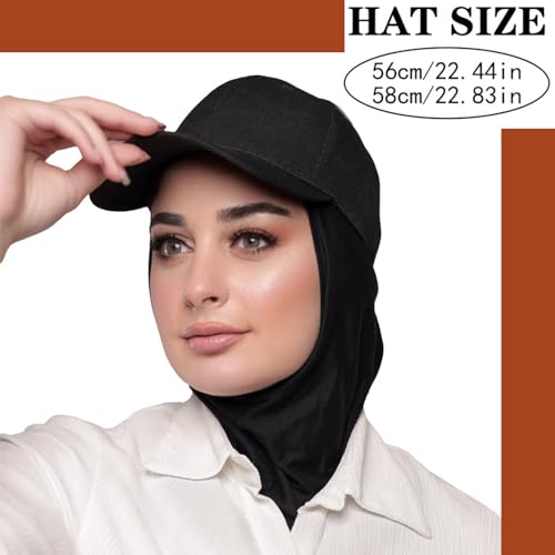 One-Piece Hijab Baseball Cap for Women Quick Dry Sun Hat Outdoor Headscarf - color: Black