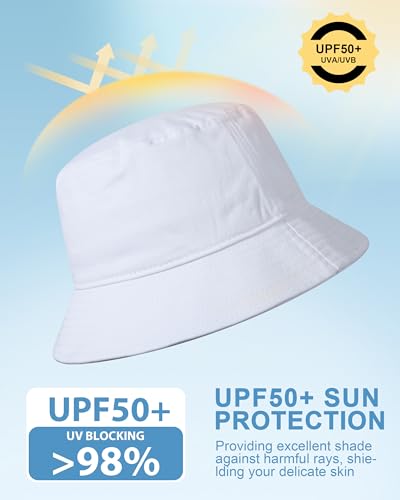 GADIEMKENSD 100% Cotton Bucket Hat - Unisex, UPF 50 Sun Protection, Lightweight, Packable - color: White