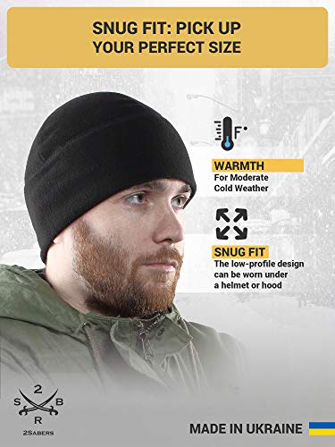 2SBR 2SABERS Fleece Winter Warm Watch Cap - Mens Outdoor Skull Beanie Hat - color: Black, size: Medium