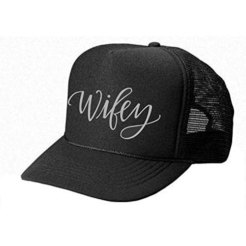 Women's Mens Unisex Trucker HAT - Wifey - Cool Stylish Apparel Accessories - color: Black-silver Print