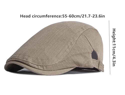 DIYDECAL Cotton Newsboy Flat Caps for Men, Womens Cabbie Driving Beret Hats - color: Khaki