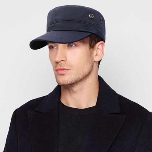 Unisex Cadet Army Cap Flat Top Cap Twill Military Corps Hat for Women Men - color: Navy B