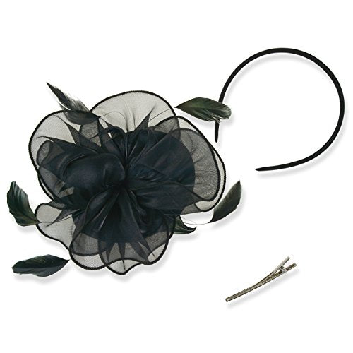 AQOKKA Women Fascinators Hats Flower Fascinators with Headband and Clip Tea Party Headwear for Women and Girls - color: 8.2" Diameter / Black a