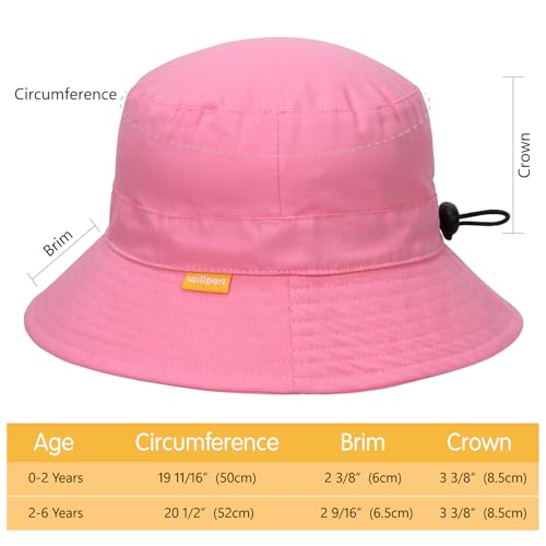 WILLPORT Kids Sun Hat,Adjustable Cotton Toddler Bucket Hat,0-6Y - color: Pink, size: 2-6 Years