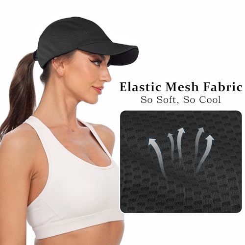 GADIEMKENSD Women's Race Day Running Cap Performance Mesh Hat - Excellent Ventilation, Lightweight, Reflective Safety - color: Black