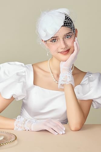 BABEYOND Fascinators Hats for Women Tea Party Pillbox Derby Wedding Hat - color: White