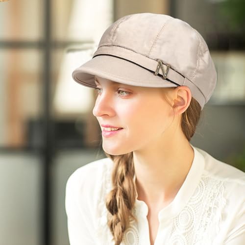 Women Retro Classic Visor Newsboy Cabbie Cap Beret Hats with Flower Buckle for Woman Ladies - color: 10beige