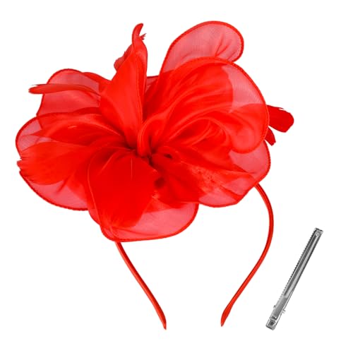 2025 Derby Hair Clip for Women Fascinators Hats for Women Outfits Tea Party Wedding Fascinator Headband - color: Red