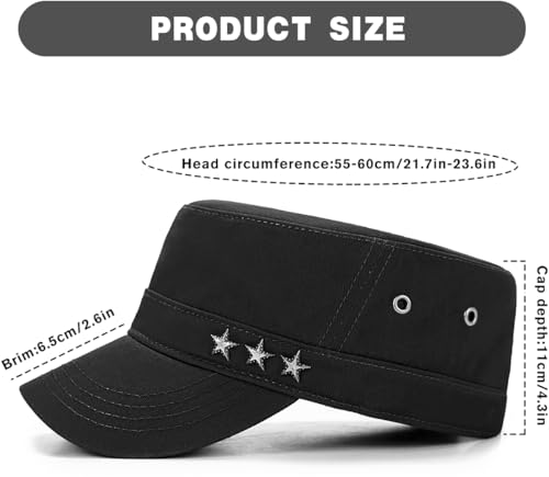 Initlove Cadet Army Cap Military Unisex Flat Top Hat for Men Women - color: Star Black