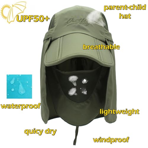Full Coverage Removable UPF 50+ Sun Hat, Breathable Quick Dry Running Cap - color: Army Green, size: Large