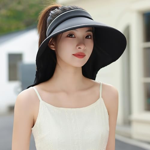 Sun Visor Hats for Women Wide Brim UPF 50+ UV Sun Protection Visor Hats Casual Adjustable Roll up Summer Beach Caps - color: B-white