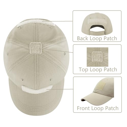 TOPTIE Tactical Baseball Cap with 3 Loop Patch Areas, Adjustable - color: Khaki