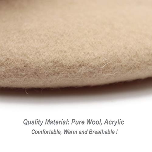 Wheebo Wool Beret Hat,Solid Color French Style Winter Warm Cap for Women Girls Lady - color: Beige