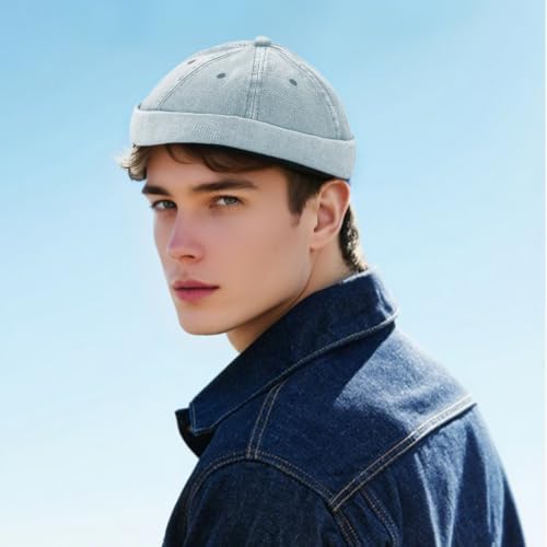 Brimless Hat for Men Women Docker Cap Vintage Sailor Beanie Cap - color: Light Blue
