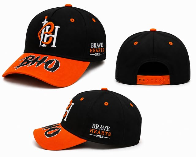 Brave Hearts Only 5 Panel Snapback-Baseball Caps with Curved Visor - color: Black & Orange