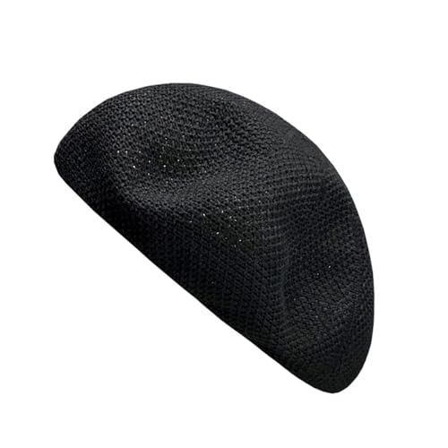 Summer Beret Hat for Women, French Style Cotton Beanie Hat - color: Black
