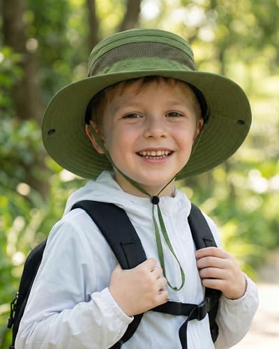 HONGTEYA Kids Sun Hat UPF 50+ Toddler Bucket Summer Hat Fishing Outdoor - color: Grass Green, size: 5-13 Years