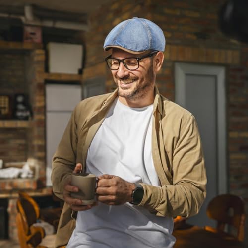 meioro Mens Denim Newsboy Hat 6 Panel Cotton Adjustable Flat Cap - color: Blue