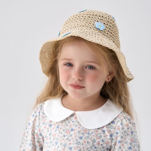pureborn Baby Toddler Girls Straw Sun Hat Summer Beach Hat - color: Beige Daisy, size: 6-24 Months