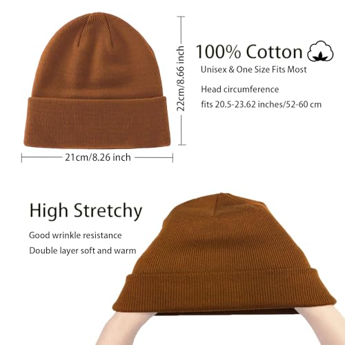 100% Cotton Beanie Hats for Women Men Winter Knit Hats Skull Cap - color: 2 - Dark Grey, Coffee