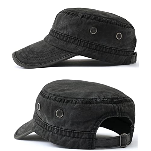 2 Pack Men's Cotton Military Caps Cadet Army Caps Vintage Flat Top Cap - color: Khaki/Dark Grey