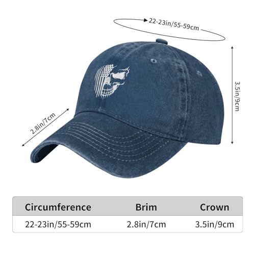 American Flag and Skull Baseball Cap Adjustable Vintage Washed Cotton Hats Gift for Men Women - color: Navy Blue