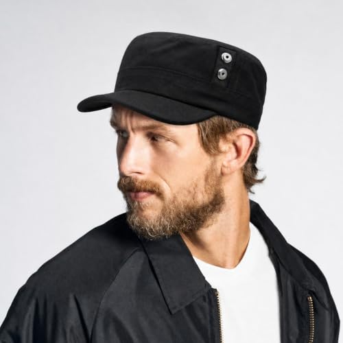Cadet Army Cap Unisex Military Hat Adjustable Flat Top Cap Baseball Cap - color: Round Button Black