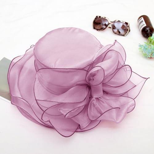 Women's Kentucky Derby Church Dress Hat Wide Brim Leaf Flower Bridal Shower Hat - color: S4-pink,purple
