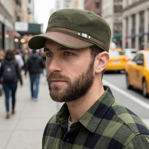 Army Cadet Cap for Men Women Military Flat Top Cap Baseball Caps - color: Star Army Green