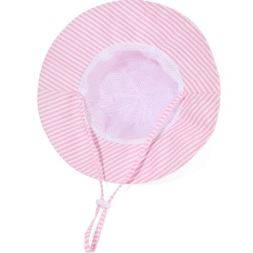 Baby Girl Sun Hat Toddler Beach Hats with UPF 50+ Protective Infant Summer Hat with Wide Brim Baby Girls Bucket Hat - color: Beige Stripe + Khaki Stripe, size: 12-24 Months
