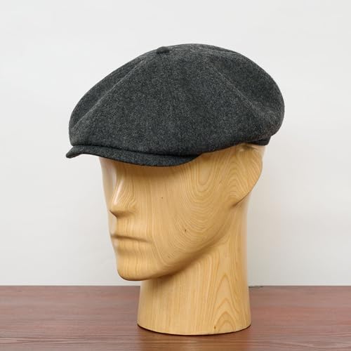 Sterkowski Shelby | 100% Wool Newsboy Cap for Men | Elegant 8 Panel Paperboy Hat - color: Dark Gray, size: 7 3/8