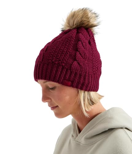 THE NORTH FACE Women's Oh Mega Fur Pom Lined Beanie | Deep Fit, Cuffed Winter Hat With Soft Cable Knit & Fleece Lining - color: Burgundy Crush