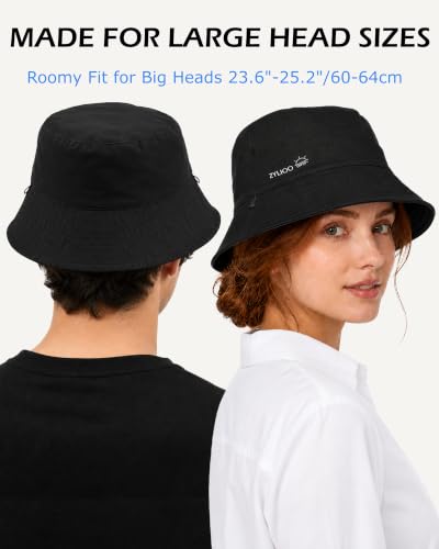 Zylioo XL 2XL Bucket Hat for Big Heads,Reversible Sun Hat Foldable - color: Black, size: X-Large-XX-Large