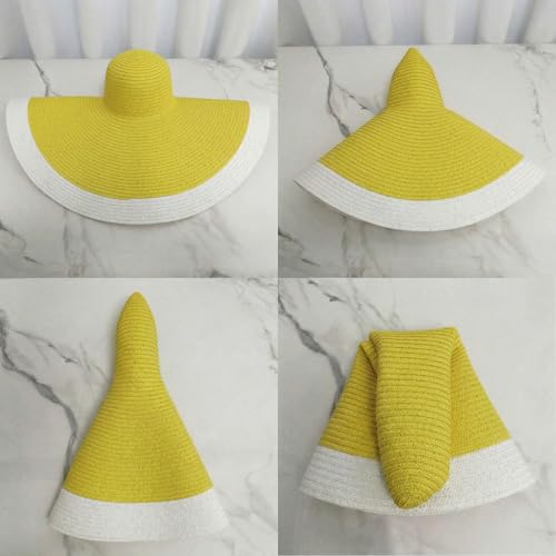 Oversized Sun Hats for Women Wide Brim UV Protection Straw Hats Striped Floppy Sun Protection Hats Packable Beach Hat - color: A Yellow/White