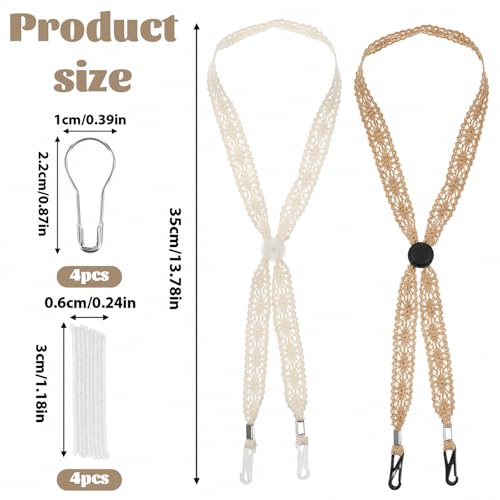 2 PCS Hat Straps for Wind, Adjustable Beige Black Chin Cord, Lace Hat Chin Strap with Clips, Windproof Keeper String for Hats - color: Brown, Beige