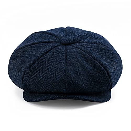 BOTVELA Men's 8 Panel Wool Blend Newsboy Flat Cap - color: Navy, size: 7 1/8