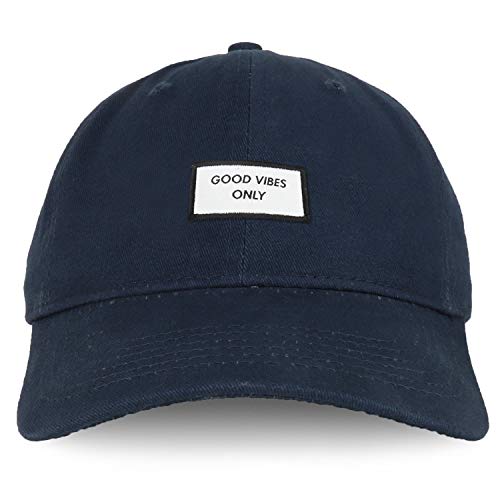 Trendy Apparel Shop Good Vibes Only Woven Patch Cotton Dad Hat - color: Navy