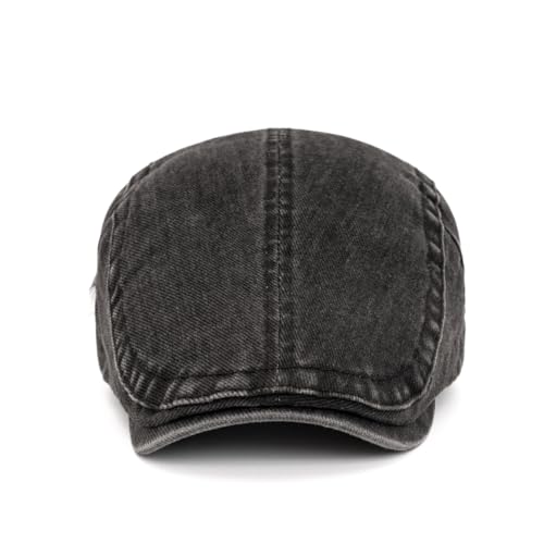 QHFHULV Newsboy Cap for Men Cotton Flat Gatsby Ivy Golf Cabbie Driving Hat - color: Classic Black
